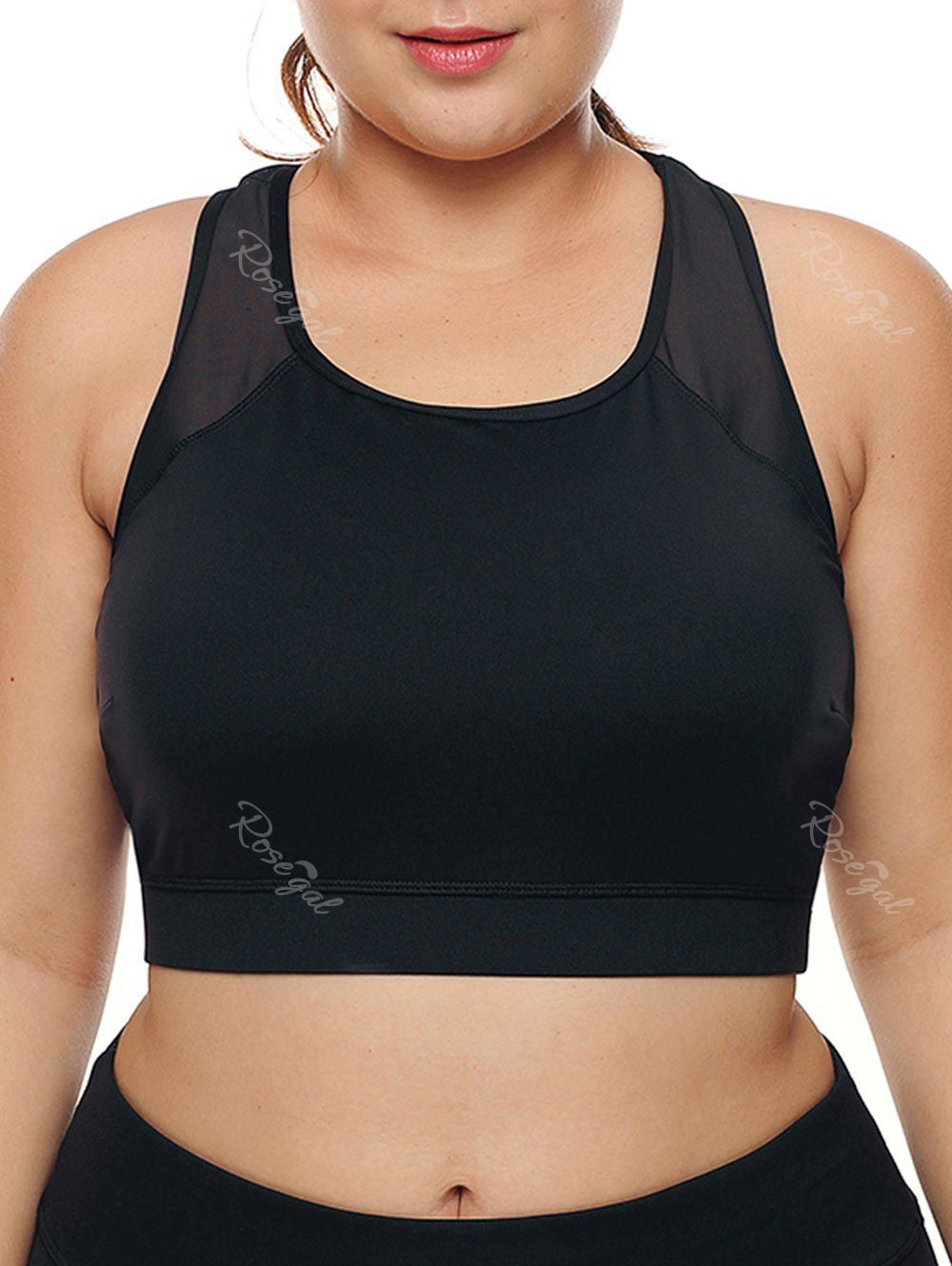 

Mesh Panel Plus Size Racerback Sport Bra, Black