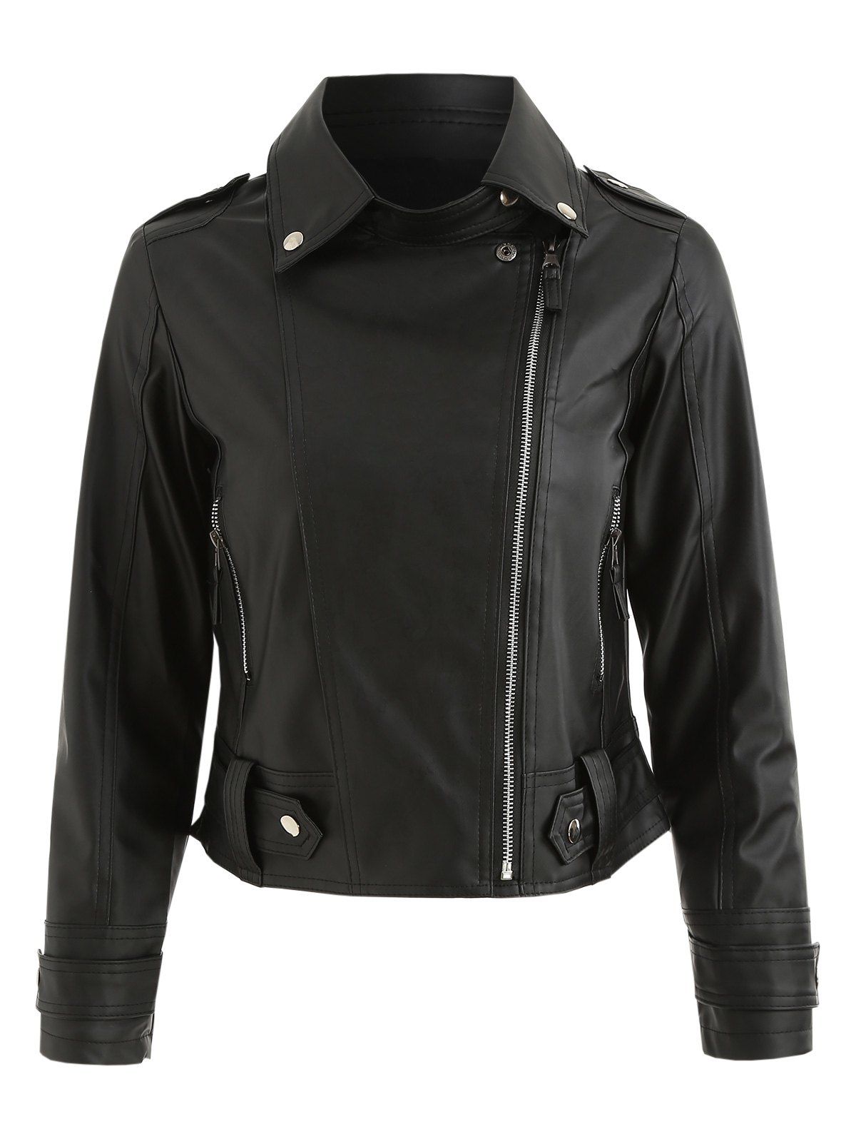 

Zipper PU Leather Jacket, Black