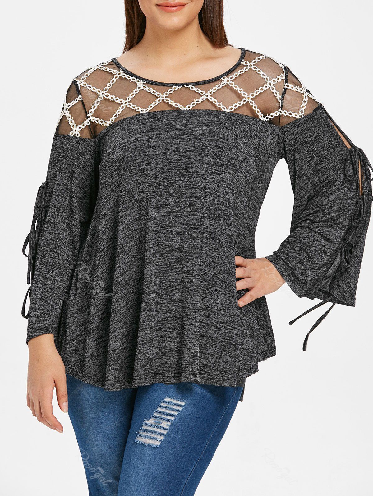 

Plus Size Tie Sleeve Space Dyed T-shirt, Carbon gray