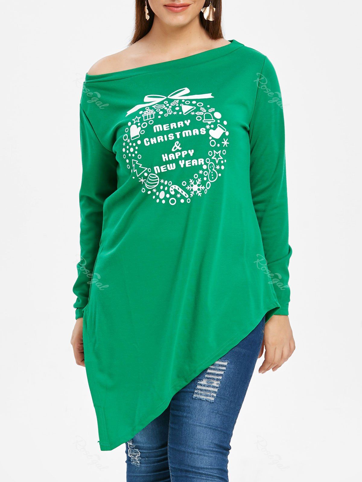 

Christmas Graphic Longline Tee, Green