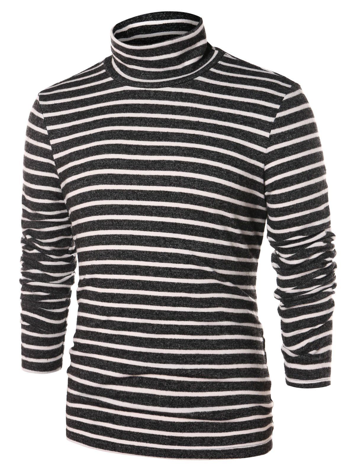 

High Collar Striped Long Sleeve T-shirt, Multi