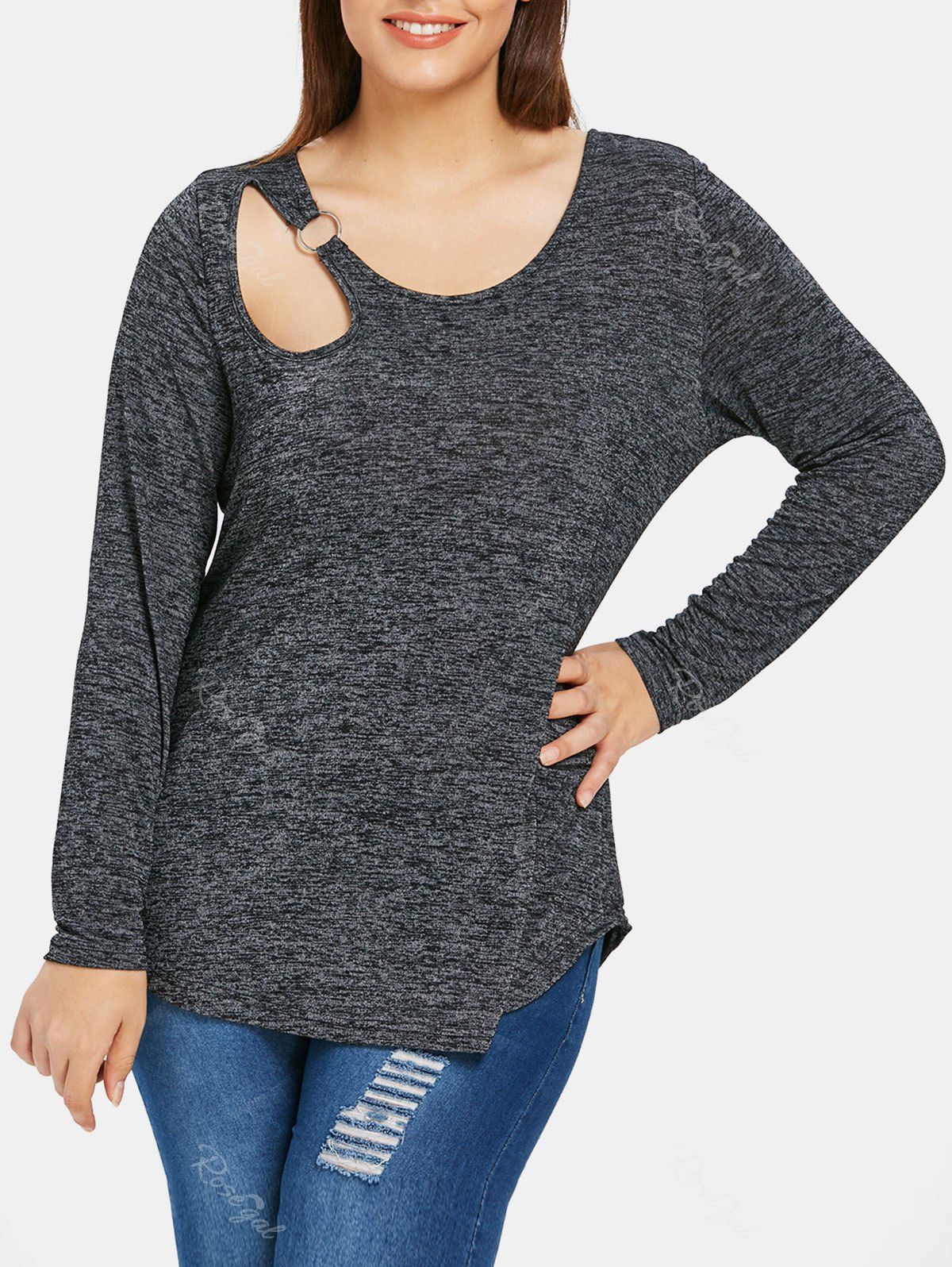 

Plus Size Cut Out Space Dyed T-shirt, Dark slate grey