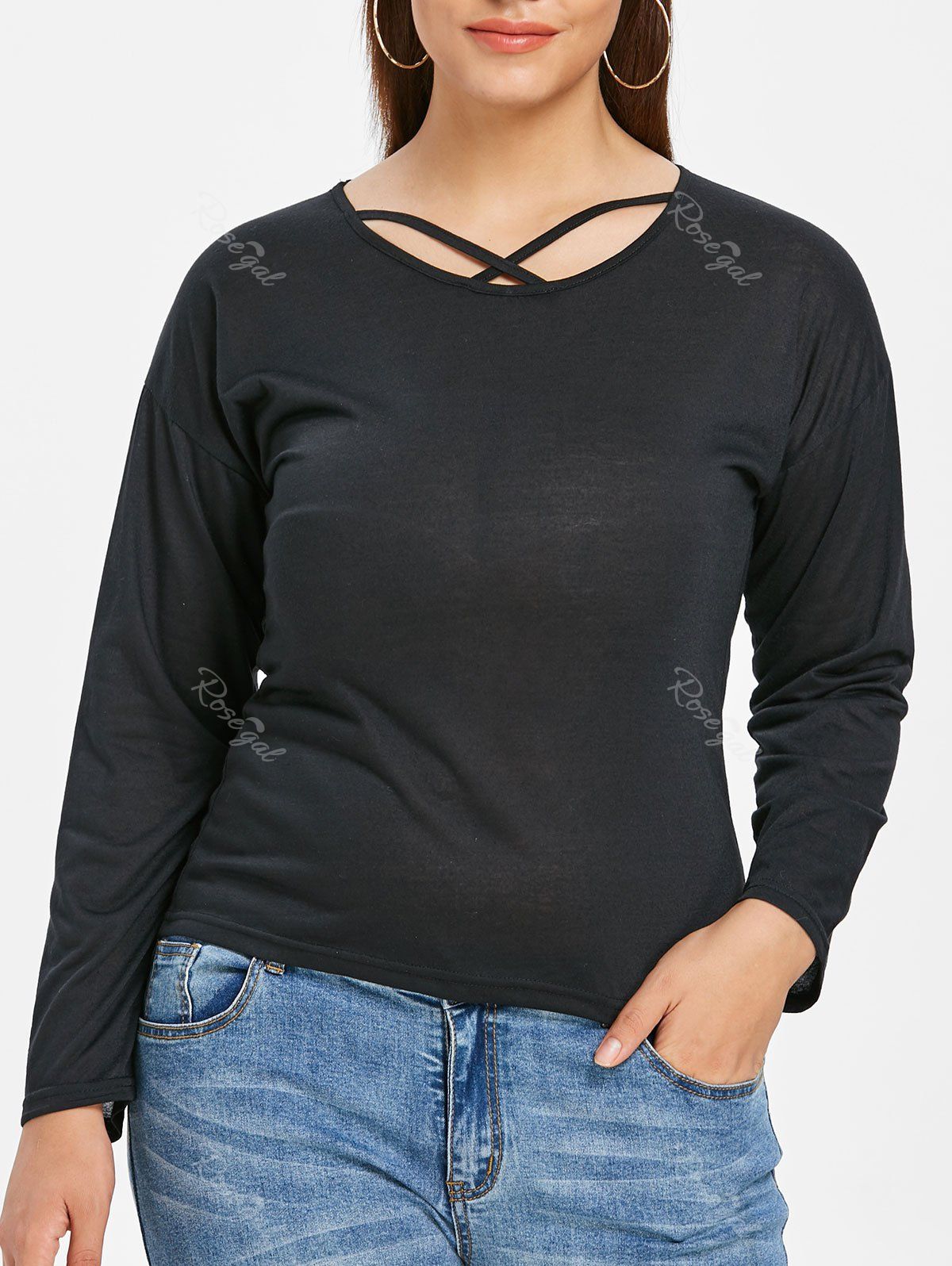 

Plus Size Criss Cross Drop Shoulder T-shirt, Black