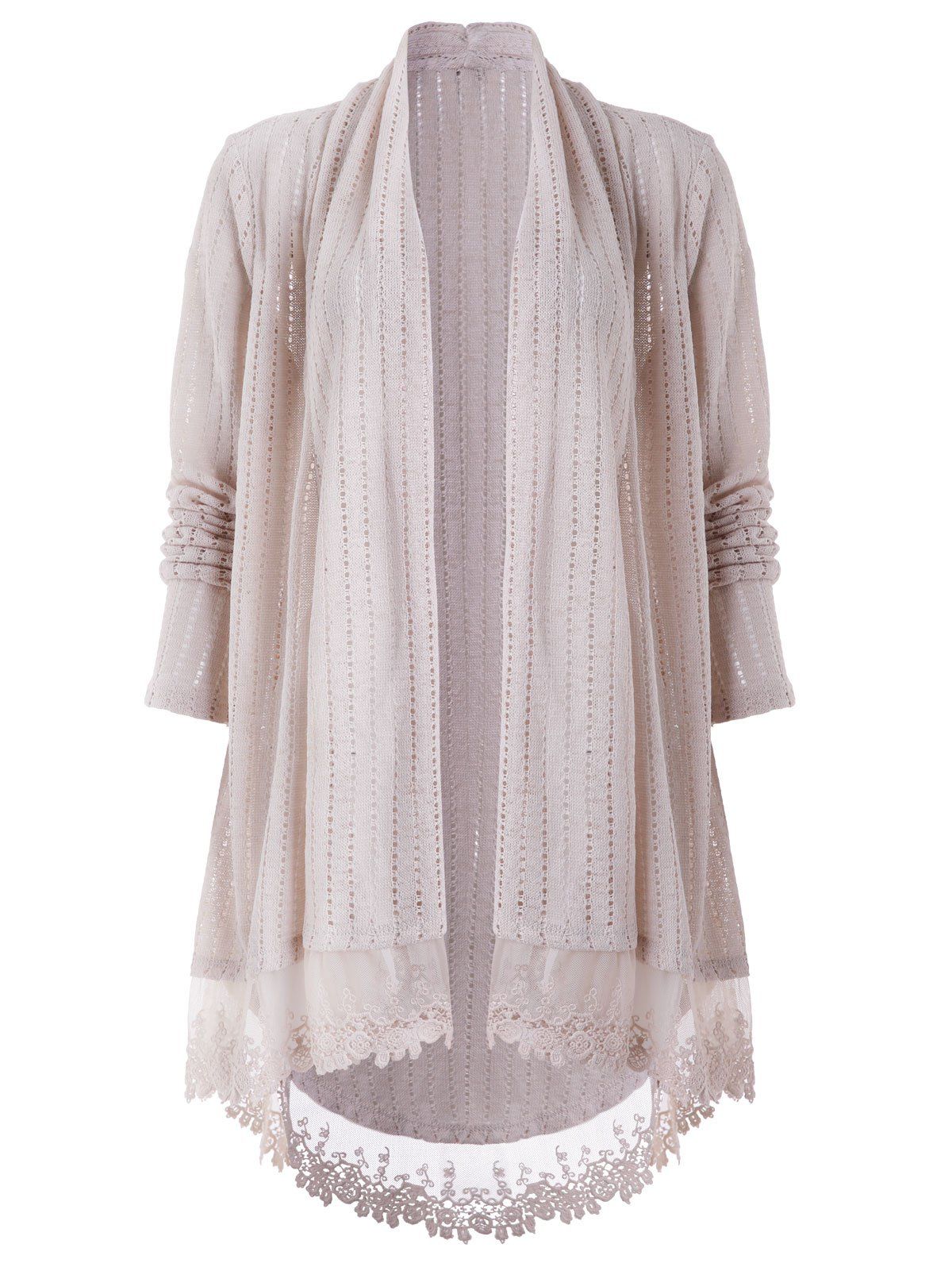

Lace Panel Hollow Out Cardigan, Apricot