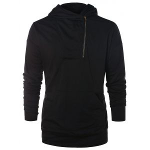 

Asymmetric Half Zip Solid Hoodie, Black