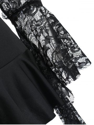 

Lace Panel Ruched Long Sleeve T-shirt, Black