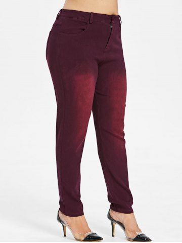 

Plus Size Colored Zipper Jeans, Red wine