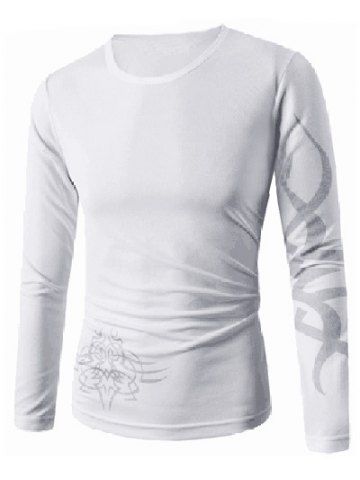 

Breathable Long Sleeve Dragon Print T-shirt, White
