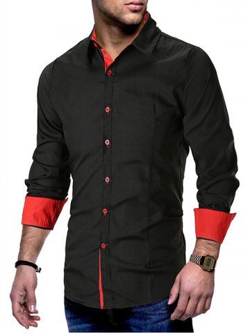 

Color Block Button Up Casual Shirt, Red