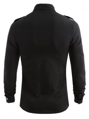 

Epaulet Design Zipper Pockets Shirt, Black