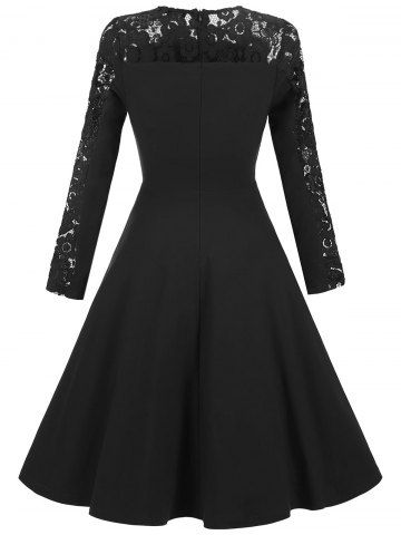 

Lace Panel Back Zipper Long Sleeve Dress, Black