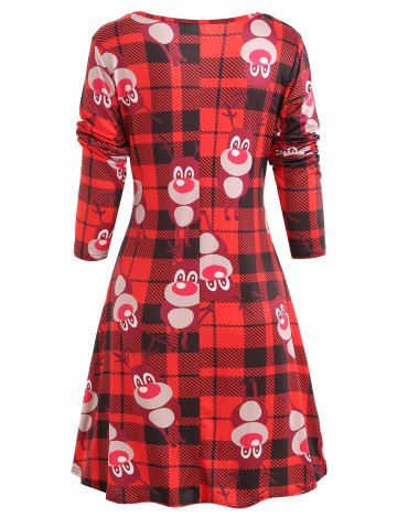 

Christmas Plaid Print Long Sleeve Dress, Lava red