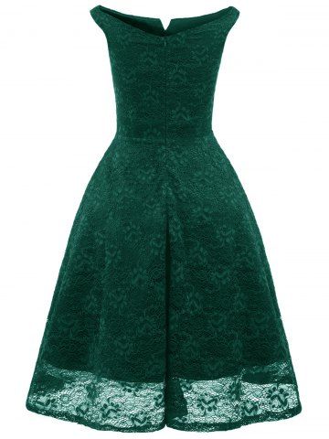 

A Line Lace Knee Length Party Dress, Dark green