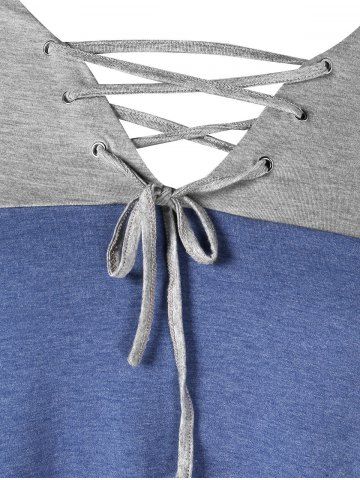 

Lace Up Plus Size Color Block T-shirt, Sky blue