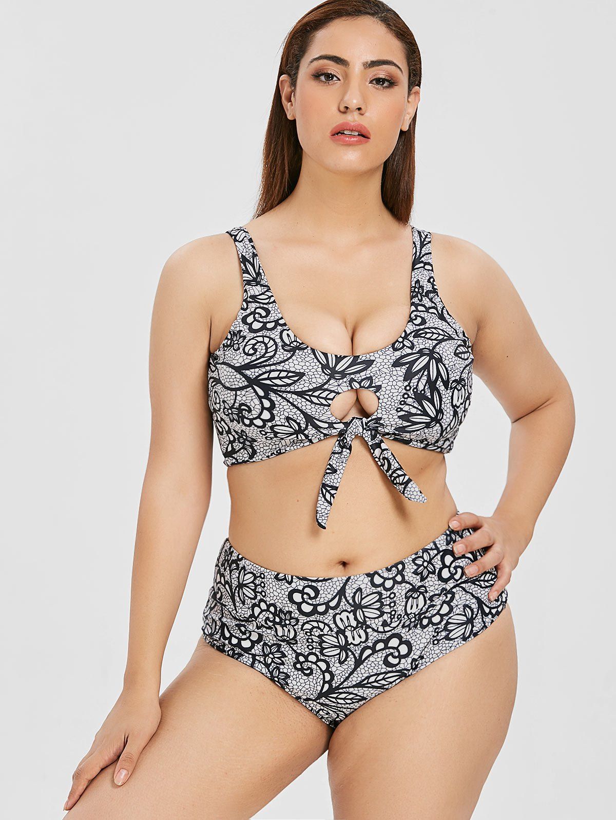 

Floral Scrunch Butt Bikini Set, Black