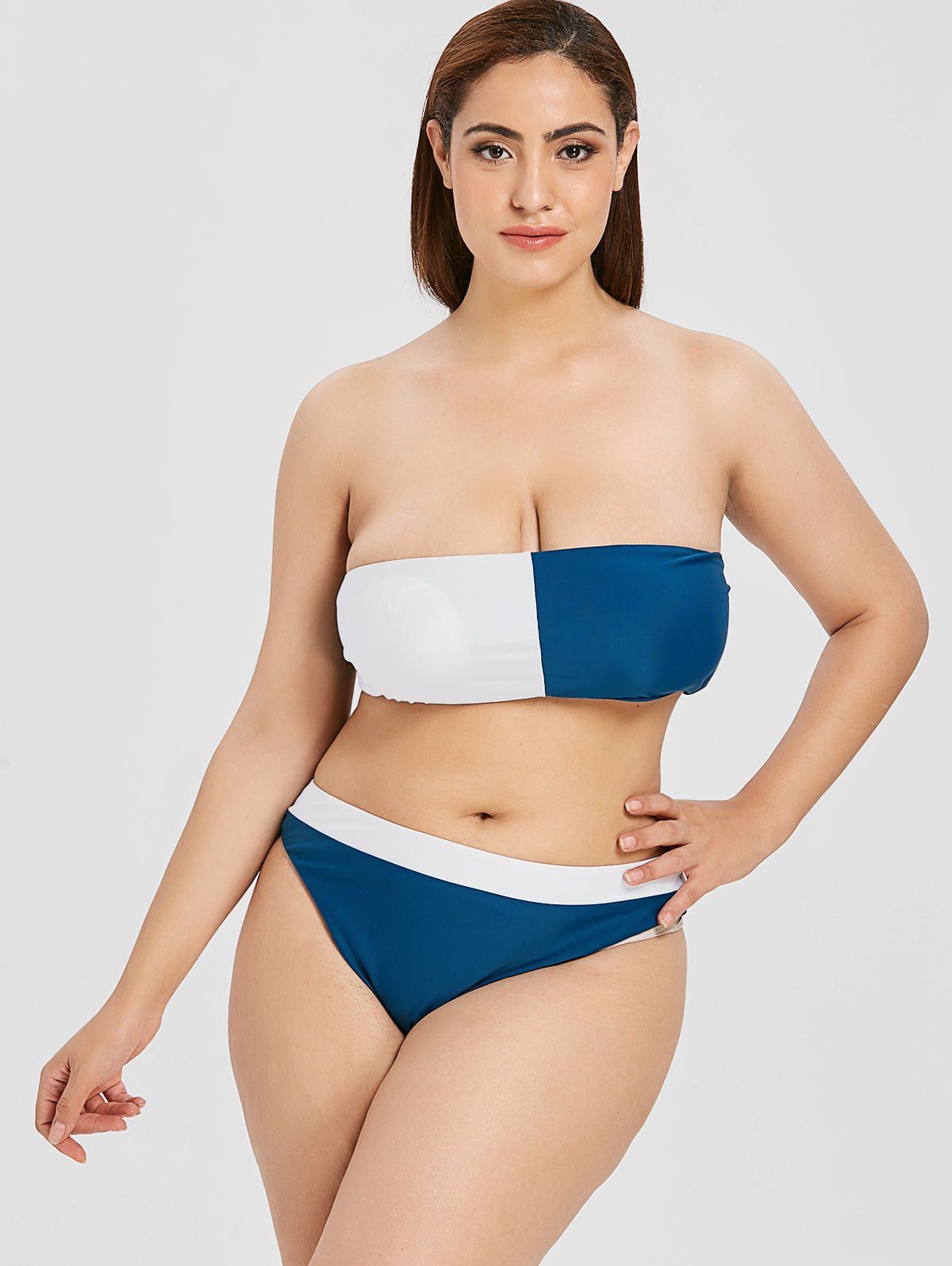 

Plus Size Two Tone Tube Bikini Set, Multi