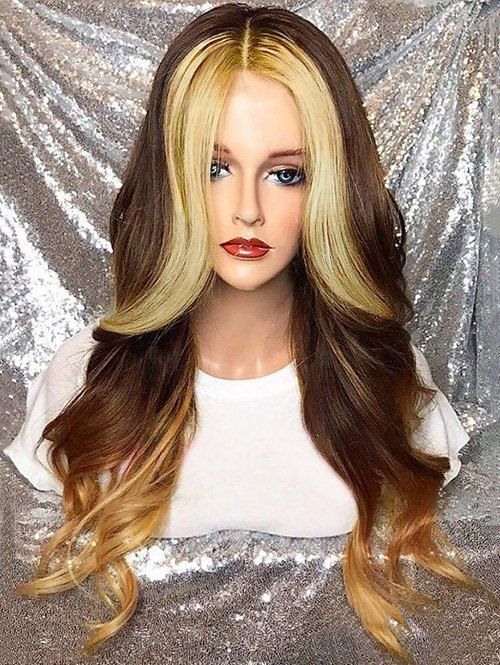 

Middle Part Long Colormix Wavy Party Synthetic Fiber Wig, Multi