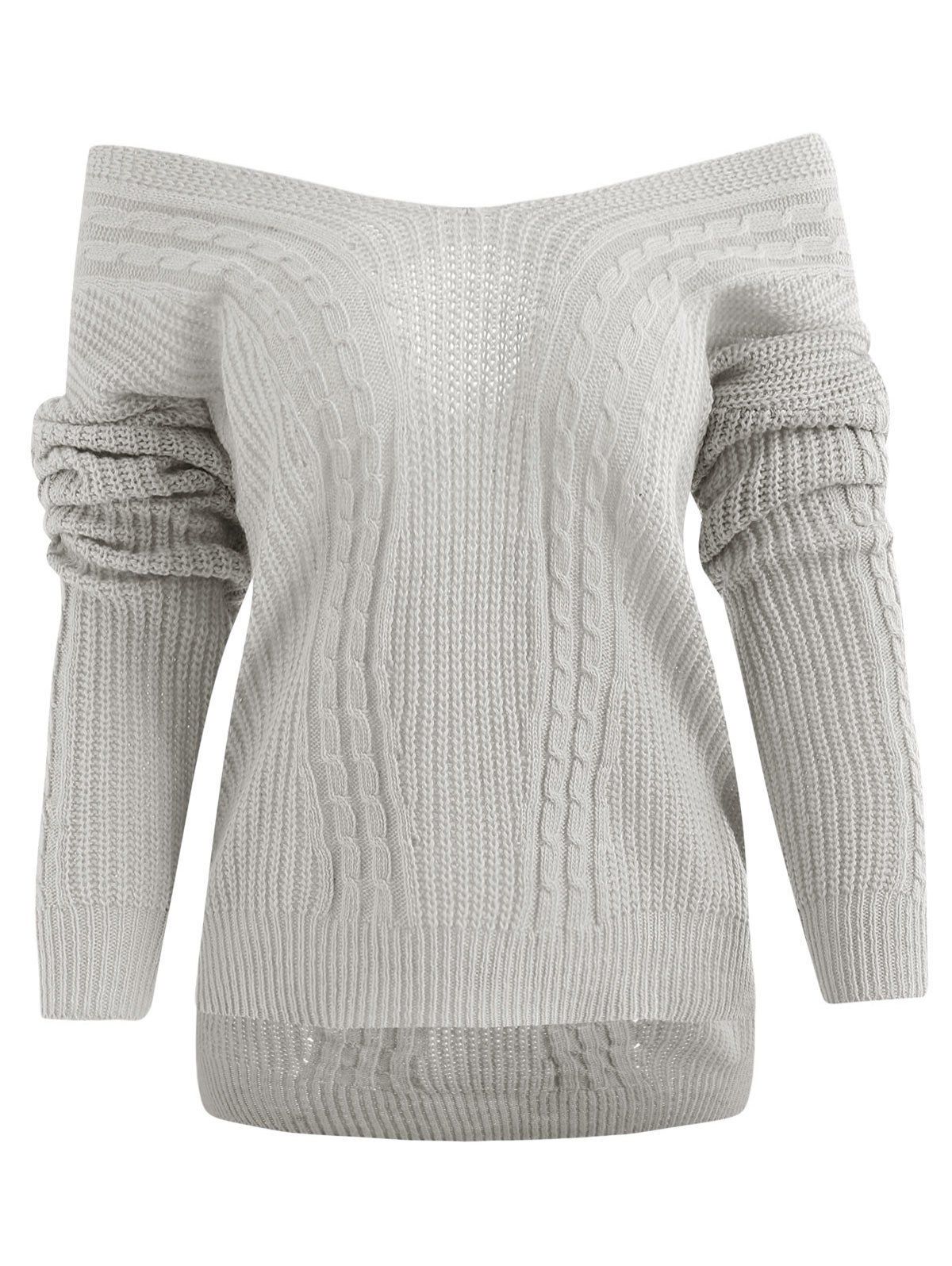 

Crisscross Off Shoulder Cable Knit Sweater, Gray