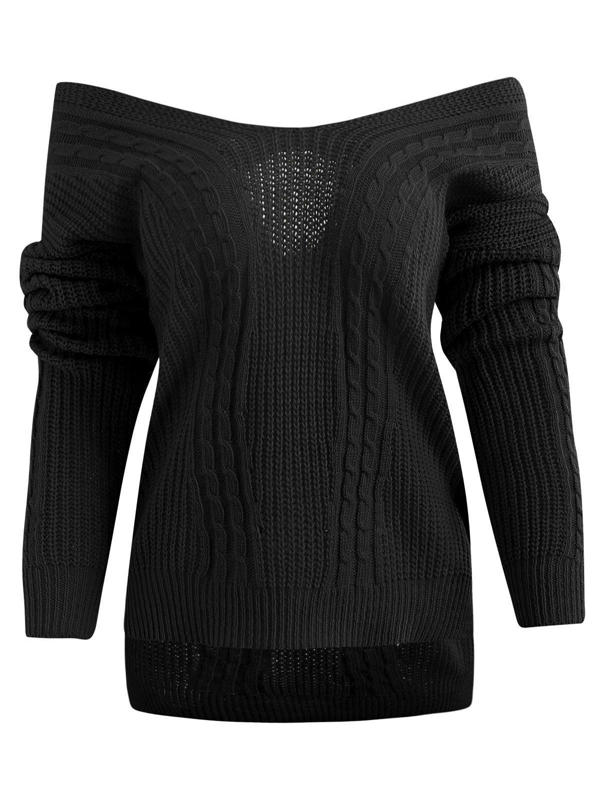 

Crisscross Off Shoulder Cable Knit Sweater, Black