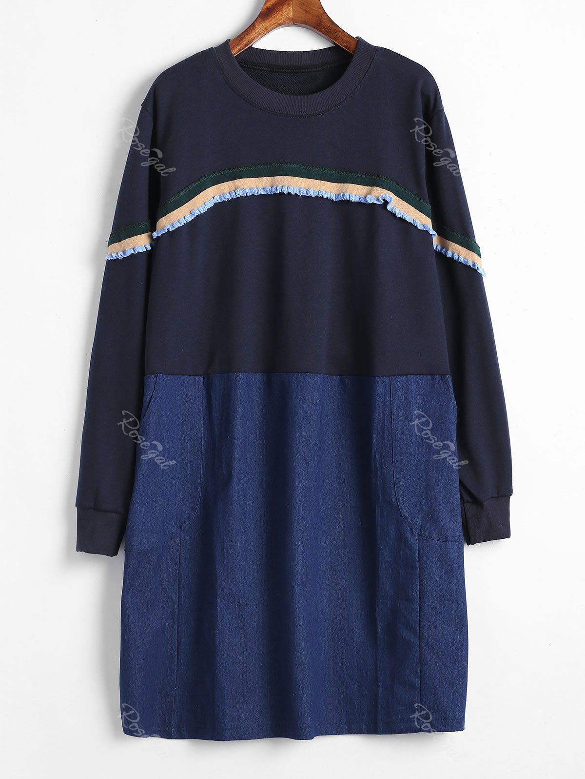 

Plus Size Lettuces Denim Panel Long Sleeves Dress, Multi