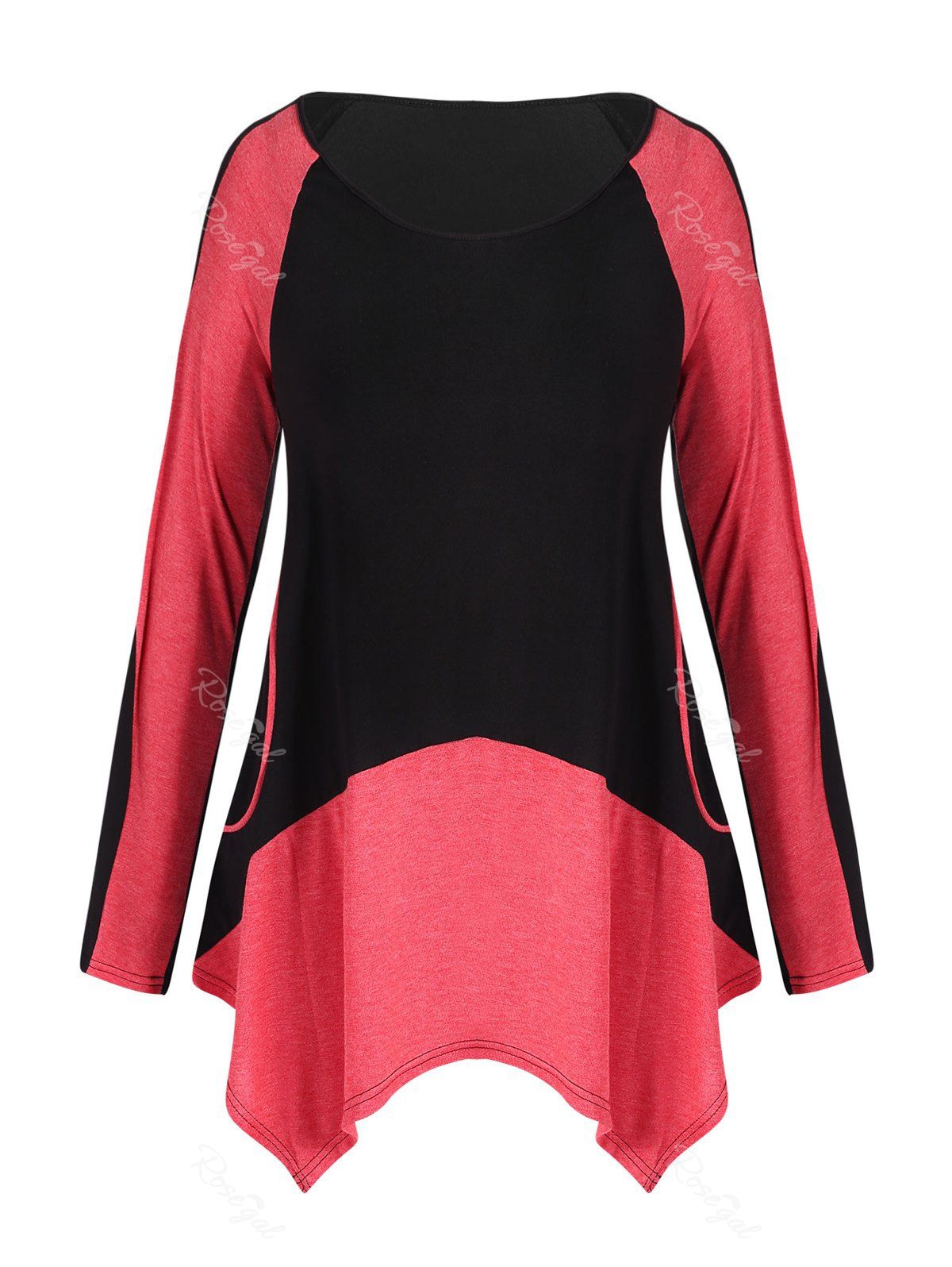 

Plus Size Two Tone Asymmetrical T-shirt, Black