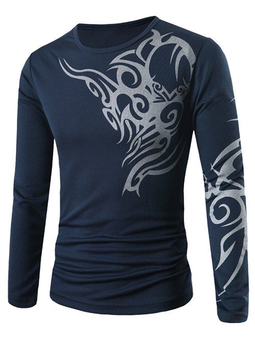 

Printed Long Sleeve Casual T-shirt, Midnight blue