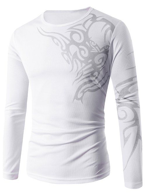 

Printed Long Sleeve Casual T-shirt, White