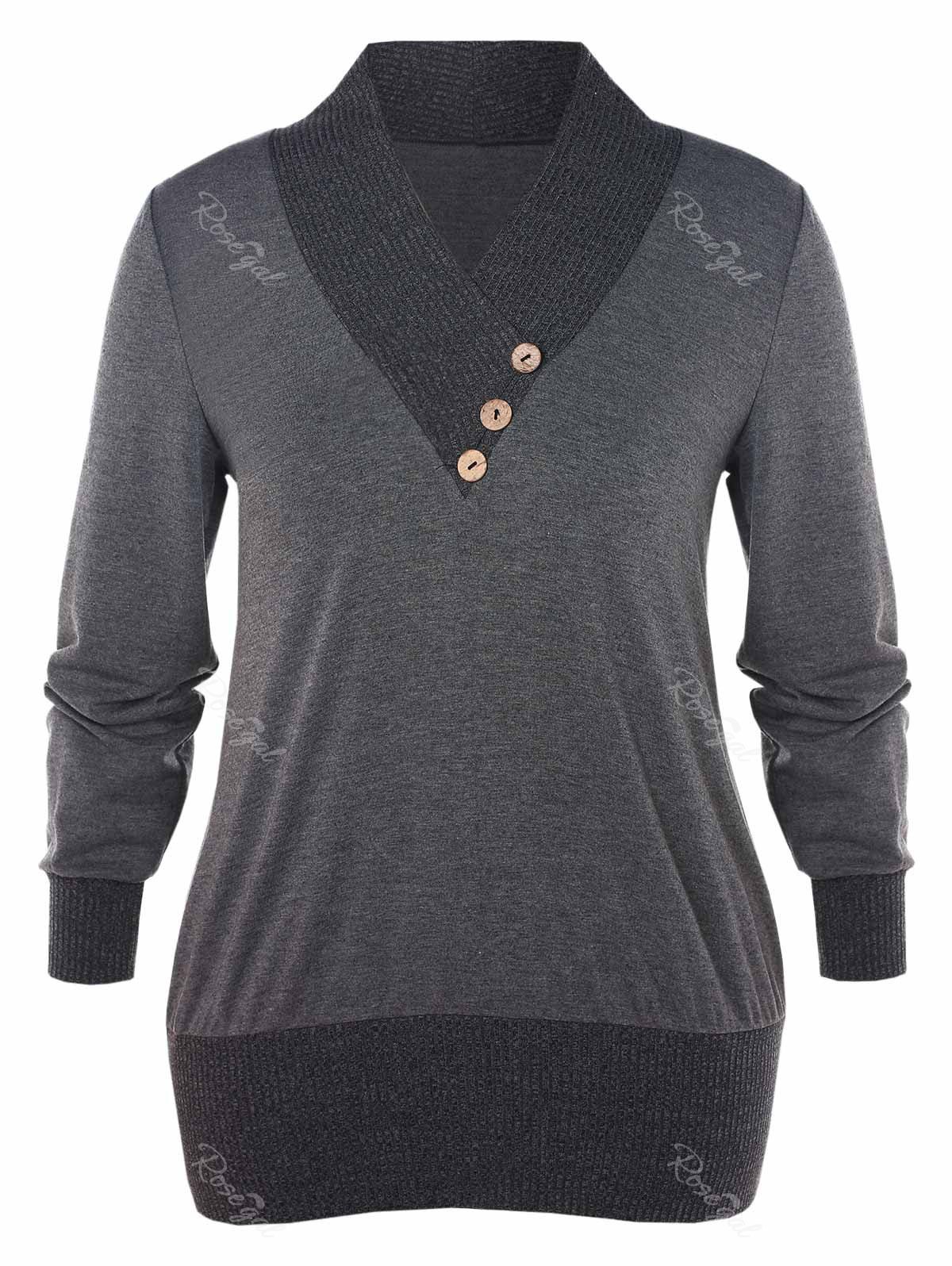 

Plus Size Shawl Collar Contrast Trim T-shirt, Smokey gray