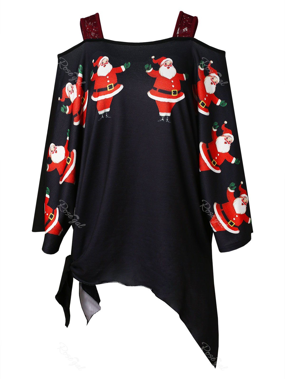 

Plus Size Open Shoulder Santa Claus Christmas T-shirt, Black