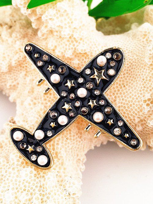 

Plane Shape Rhinestone Inlaid Brooch, Black