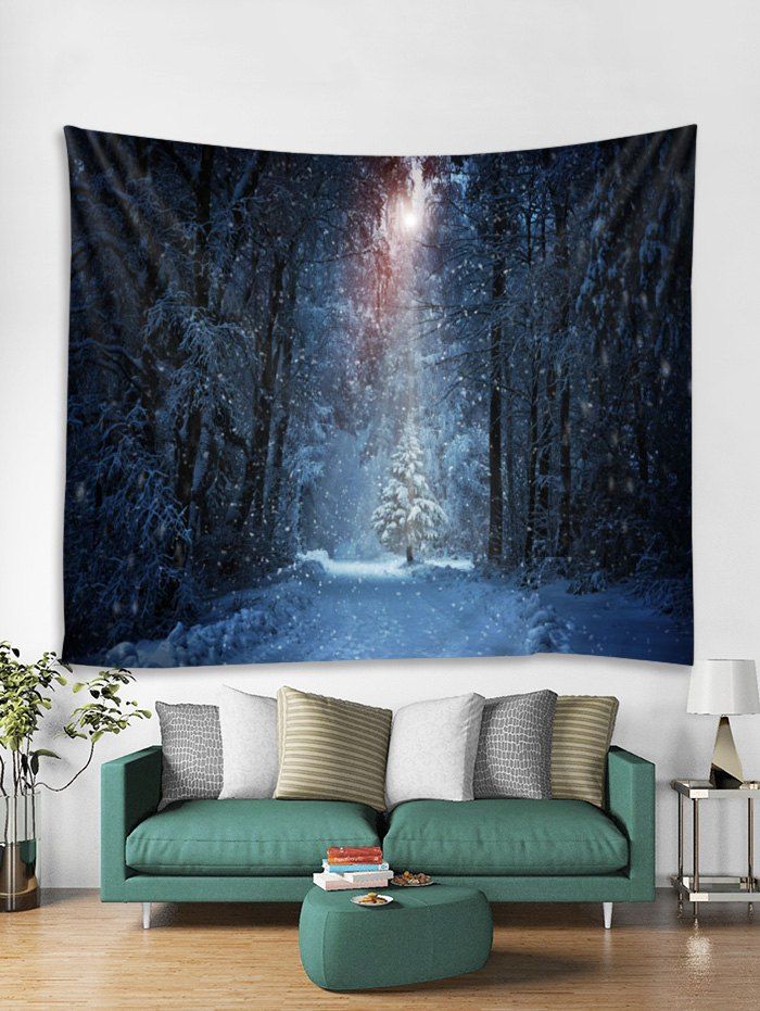 

Snow Tree Christmas Theme Tapestry Art Decoration, Blue gray
