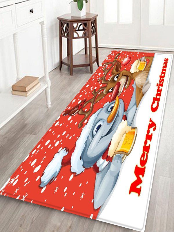 

Merry Christmas Deer Beer Printed Decorative Floor Mat, Red