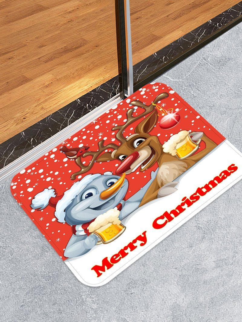 

Merry Christmas Deer Beer Printed Decorative Floor Mat, Red