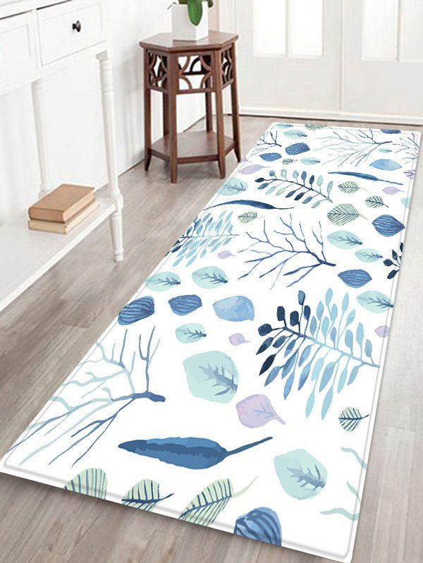 

Leaf Printed Decorative Floor Mat, Blue gray