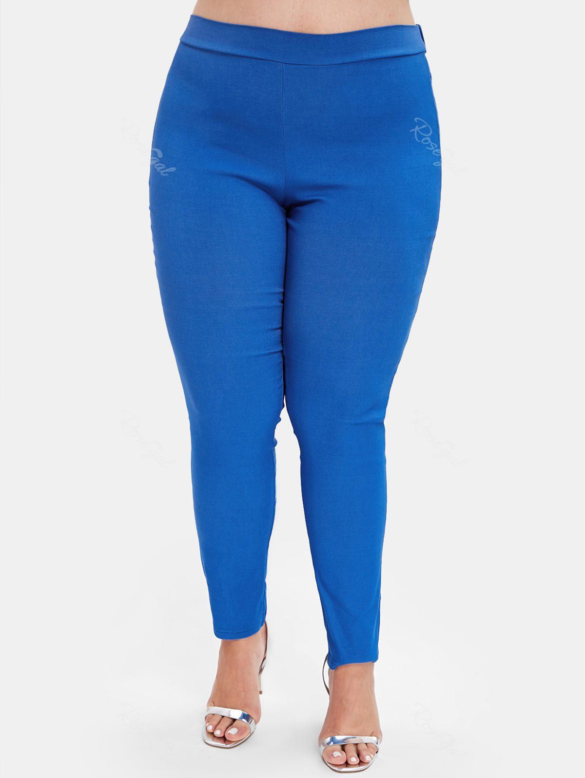 

Back Pockets Plus Size Elastic Waist Pants, Blue