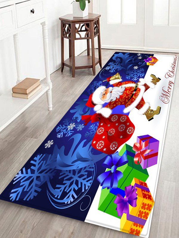 

Father Christmas Gift Printed Decorative Floor Mat, Blue