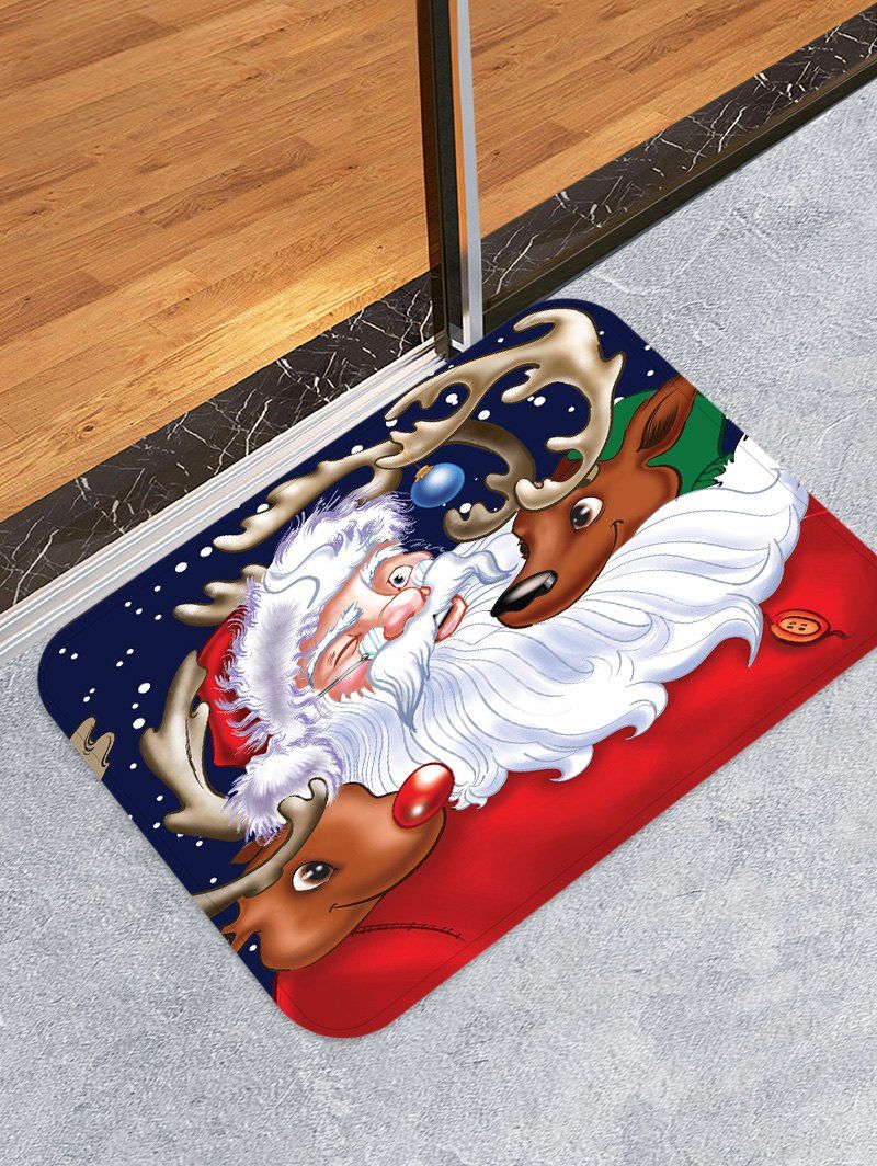 

Father Christmas Deer Decorative Floor Mat, Red