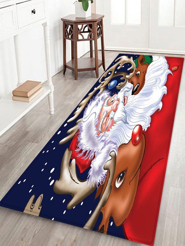 

Father Christmas Deer Decorative Floor Mat, Red