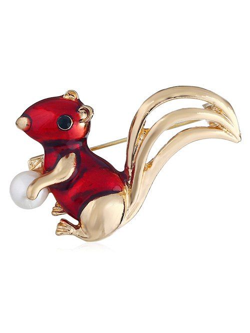 

Faux Pearl Decor Squirrel Design Brooch, Red