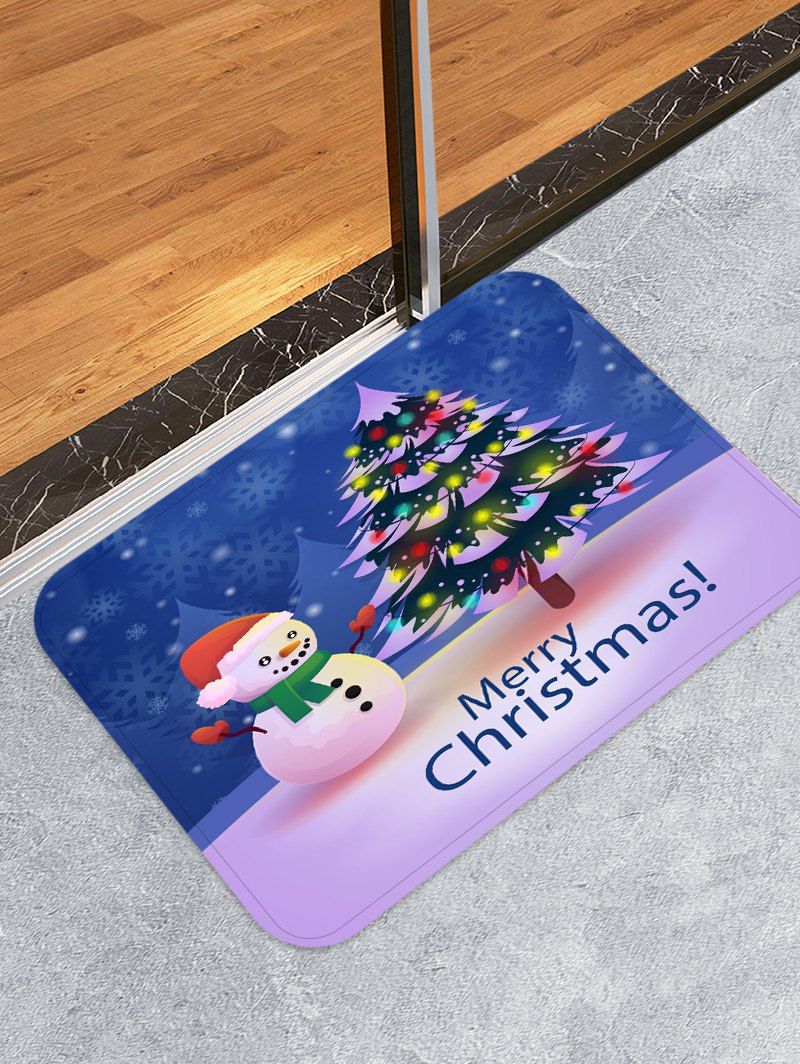 

Snowman Christmas Tree Printed Decorative Floor Mat, Deep blue