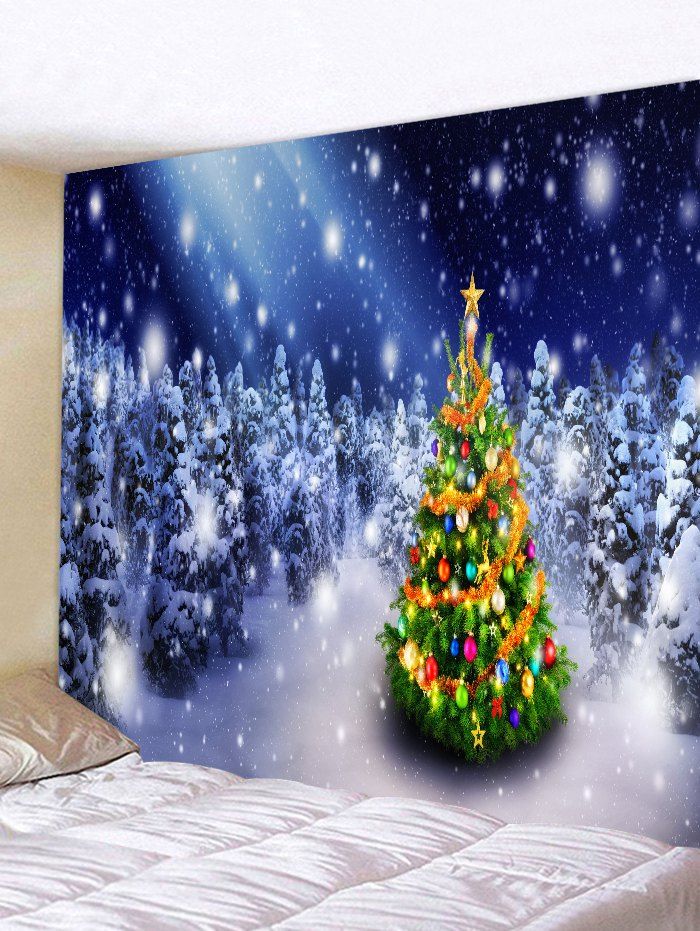 

Christmas Snow Tree Print Wall Tapestry, Midnight blue