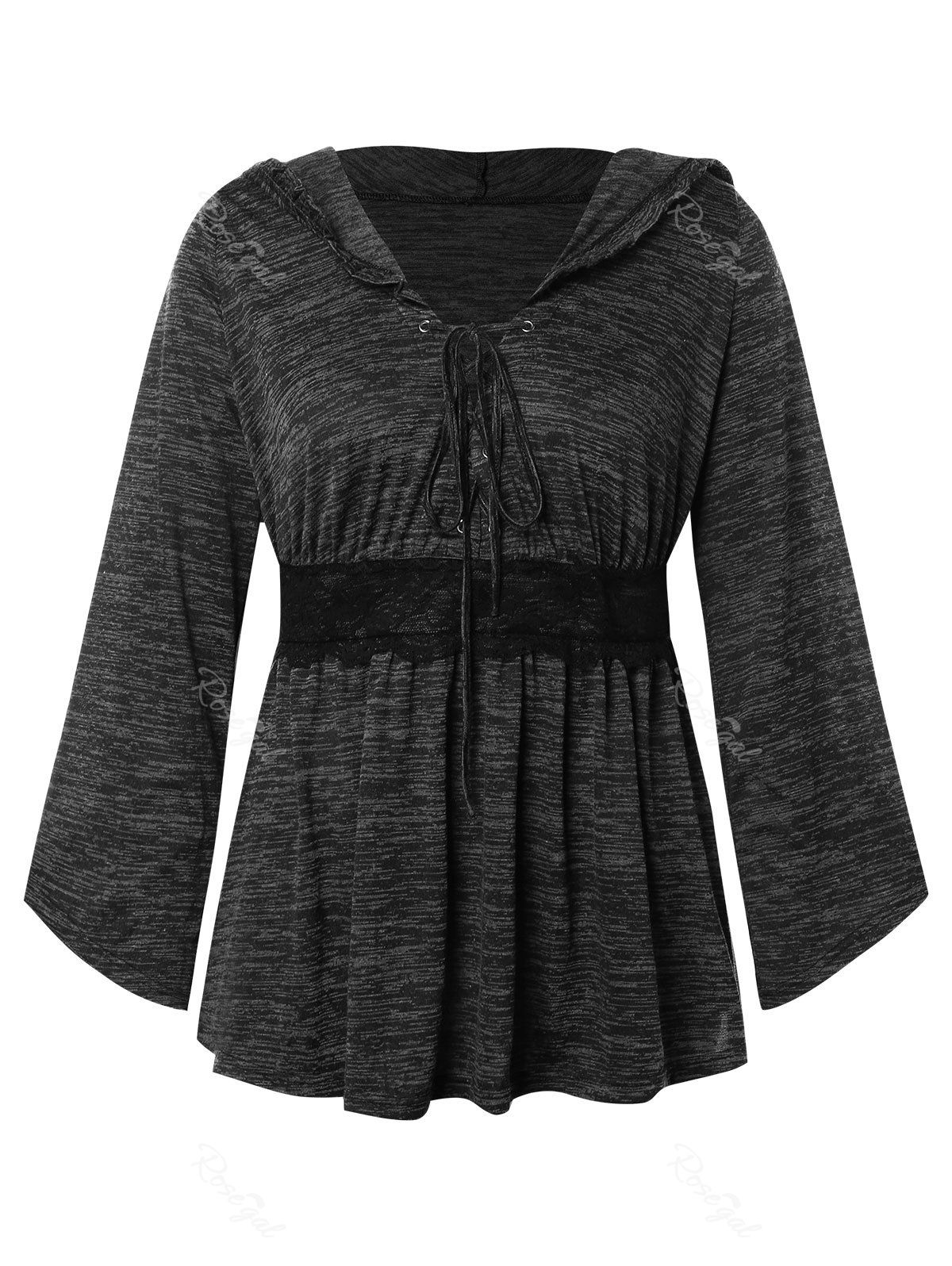 

Plus Size Hooded Lace Up Space Dyed T-shirt, Dark gray