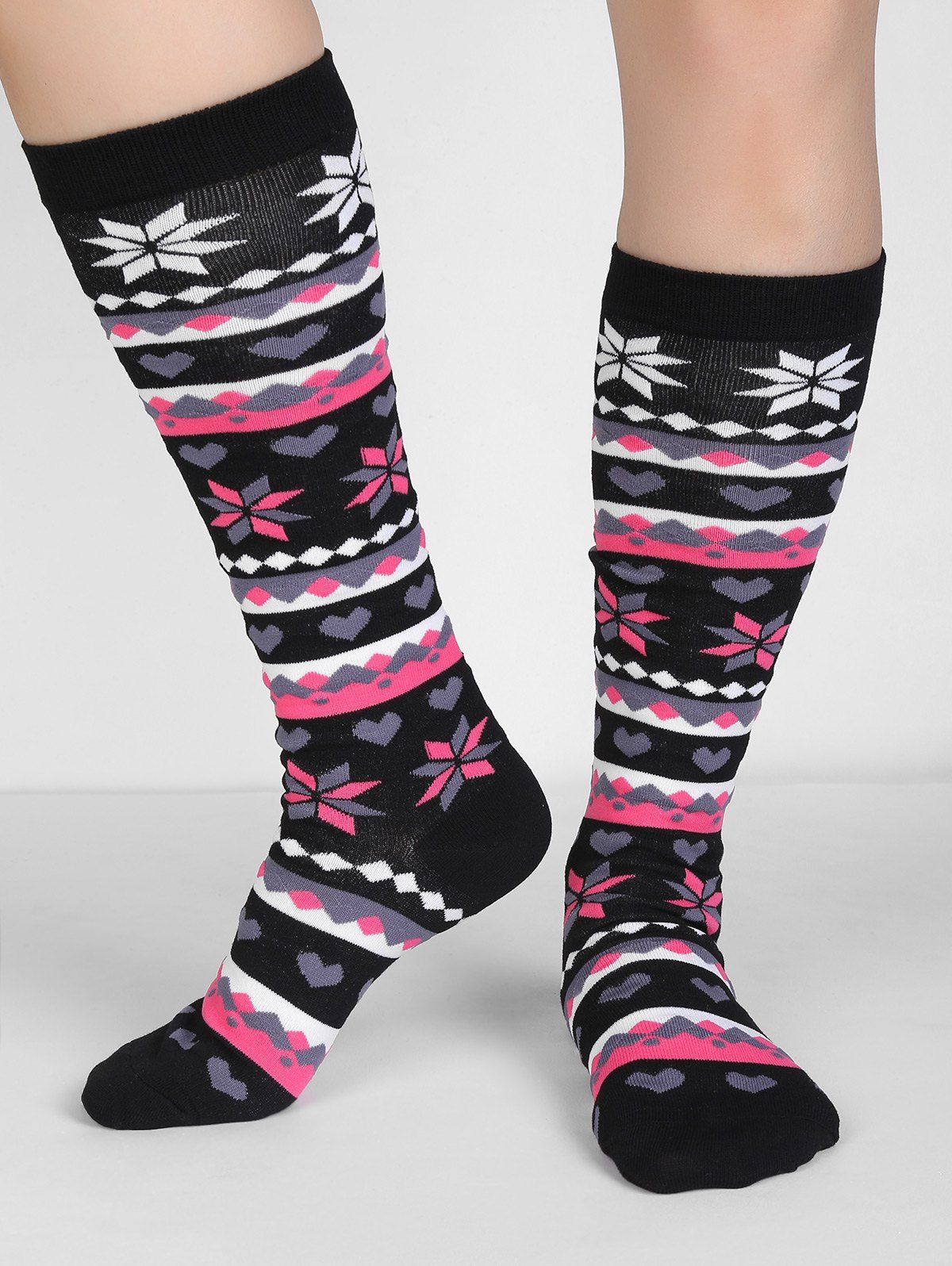 

Christmas Snowflake Geometry Mid Calf Socks, Multi-b