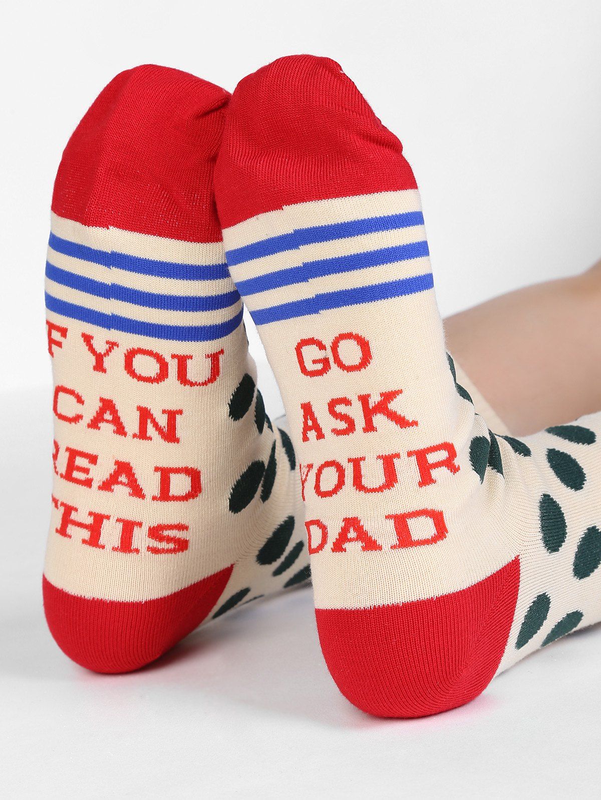 

Fun Printed Polka Dot Crew Socks, Beige