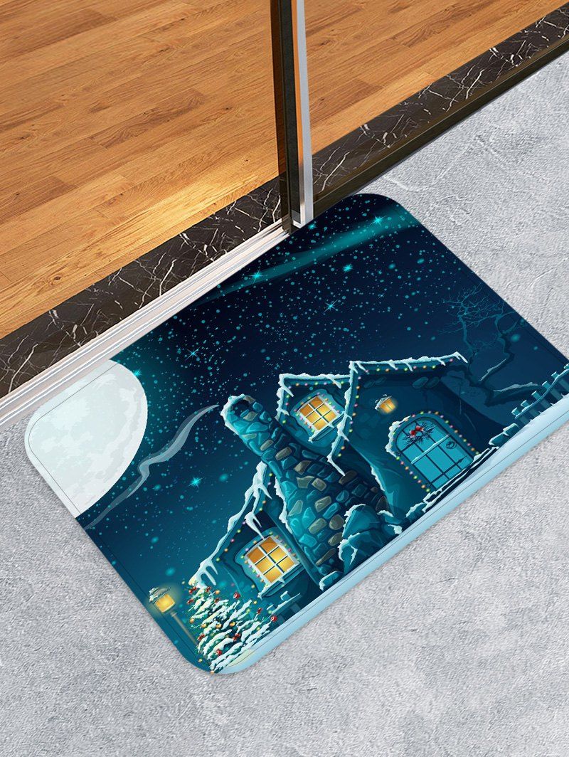 

Christmas Snow Night Printed Decorative Floor Mat, Peacock blue