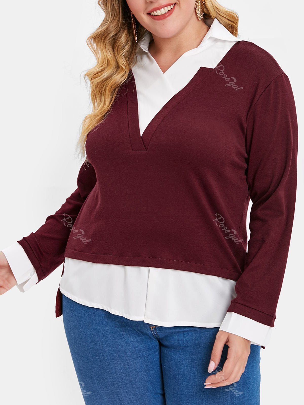 

Plus Size High Low Two Tone Tee, Red wine