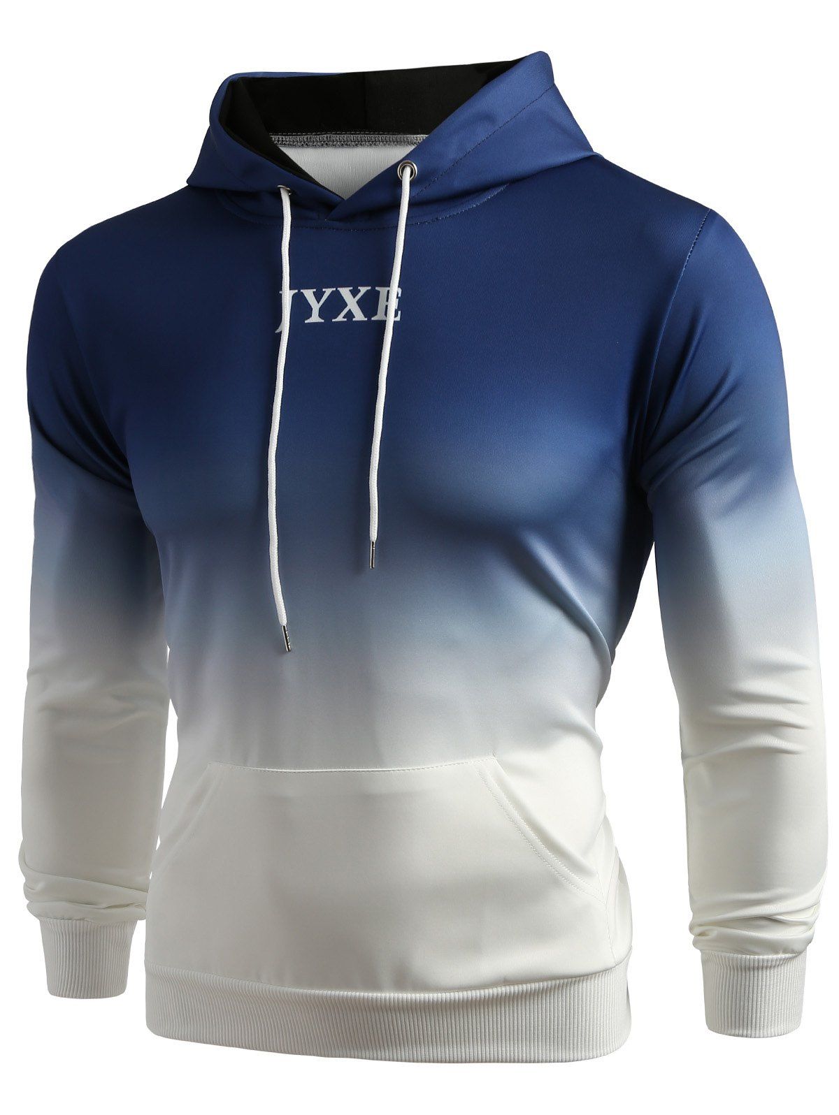 

Letter Ombre Print Pouch Pocket Hoodie, Lapis blue