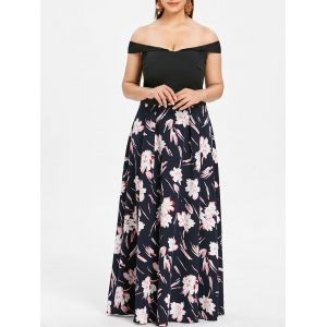 

Off The Shoulder Plus Size Floral Print Maxi Dress, Black