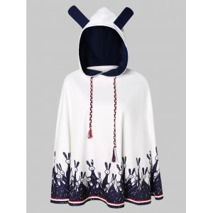 

Rabbit Ear Drawstring Hooded Cape, White