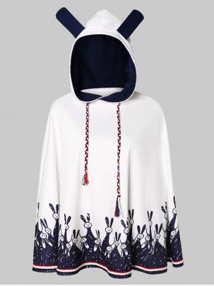 Rabbit Ear Drawstring Hooded Cape